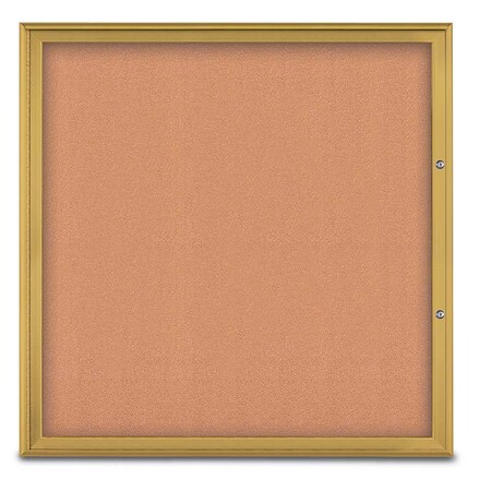 United Visual Products Single Door Radius Plus Corkboard, 48"X UV8003PLUS48-GOLD-CORK