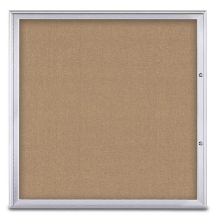 United Visual Products Single Door Radius Plus Corkboard, 48"X UV8003PLUS48-SATIN-BUFF