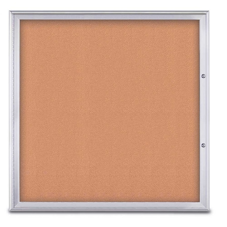 United Visual Products Single Door Radius Plus Corkboard, 48"X UV8003PLUS48-SATIN-CORK