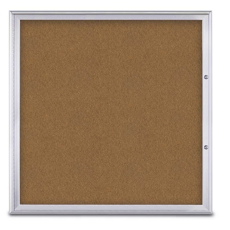 United Visual Products Single Door Radius Plus Corkboard, 48"X UV8003PLUS48-SATIN-FORBO