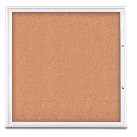 United Visual Products Single Door Radius Plus Corkboard, 48"X UV8003PLUS48-WHITE-CORK
