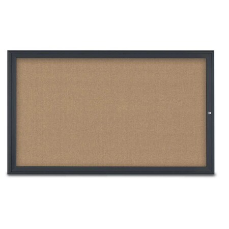 United Visual Products Single Door Radius Corkboard, 60"X36", B UV80041-BLACK-BUFF