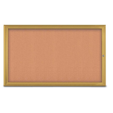 United Visual Products Single Door Radius Corkboard, 60"X36", G UV80041-GOLD-CORK