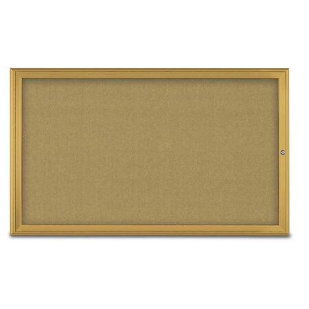 United Visual Products Single Door Radius Corkboard, 60"X36", G UV80041-GOLD-KEYLIME
