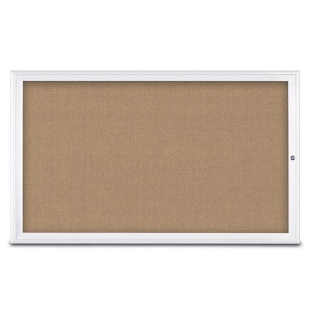 United Visual Products Single Door Radius Corkboard, 60"X36", W UV80041-WHITE-BUFF