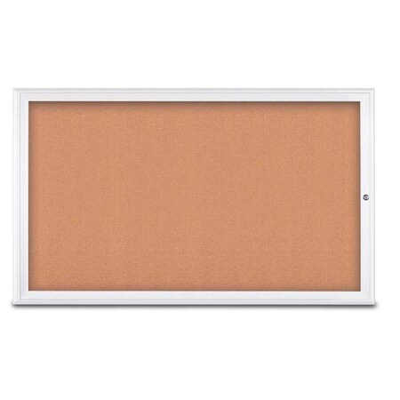 United Visual Products Single Door Radius Corkboard, 60"X36", W UV80041-WHITE-CORK
