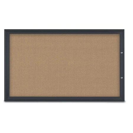 United Visual Products Single Door Radius Plus Corkboard, 60"X UV8004PLUS1-BLACK-BUFF