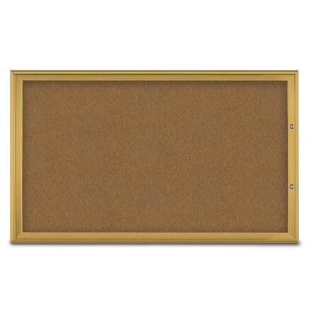 United Visual Products Single Door Radius Plus Corkboard, 60"X UV8004PLUS1-GOLD-FORBO