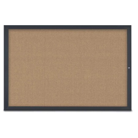 United Visual Products Single Door Radius Corkboard, 72"X48", B UV800515-BLACK-BUFF