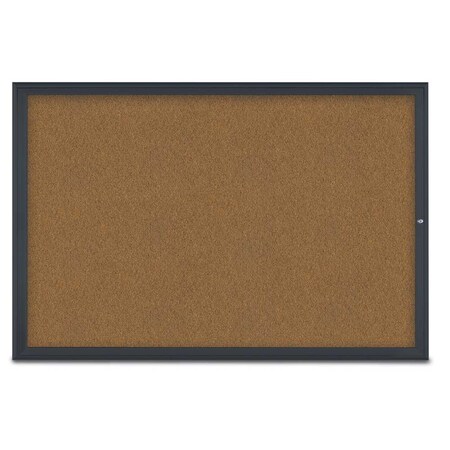 United Visual Products Single Door Radius Corkboard, 72"X48", B UV800515-BLACK-FORBO