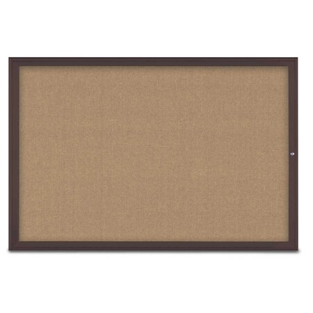 United Visual Products Single Door Radius Corkboard, 72"X48", B UV800515-BRONZE-BUFF
