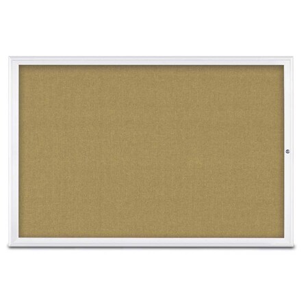 United Visual Products Single Door Radius Corkboard, 72"X48", W UV800515-WHITE-KEYLIME