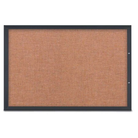 United Visual Products Single Door Radius Plus Corkboard, 72"X UV8005PLUS15-BLACK-CINNABA