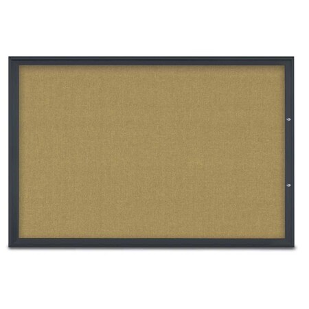United Visual Products Single Door Radius Plus Corkboard, 72"X UV8005PLUS15-BLACK-KEYLIME