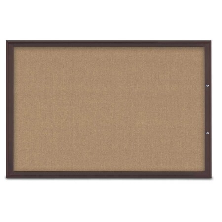 United Visual Products Single Door Radius Plus Corkboard, 72"X UV8005PLUS15-BRONZE-BUFF