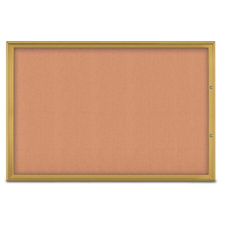 United Visual Products Single Door Radius Plus Corkboard, 72"X UV8005PLUS15-GOLD-CORK