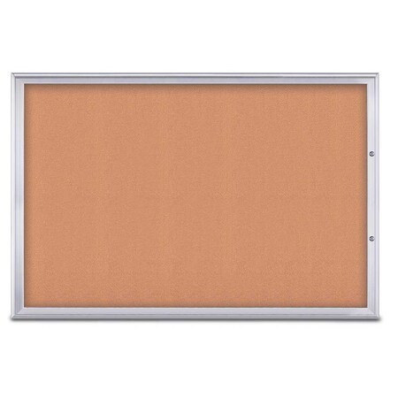 United Visual Products Single Door Radius Plus Corkboard, 72"X UV8005PLUS15-SATIN-CORK