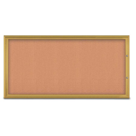 United Visual Products Single Door Radius Plus Corkboard, 72"X UV8005PLUS1-GOLD-CORK