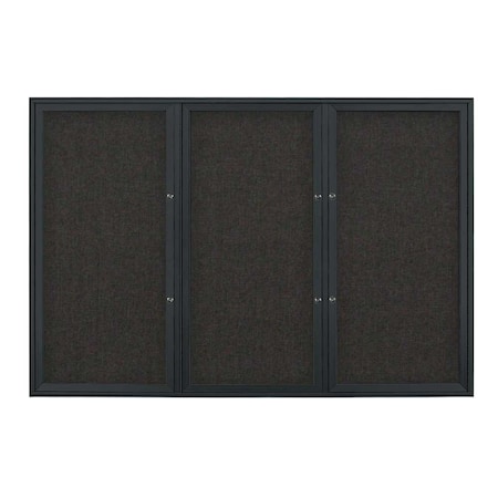 United Visual Products Triple Door Radius Plus Corkboard, 72" x UV8005PLUS5-BLACK-BLACK