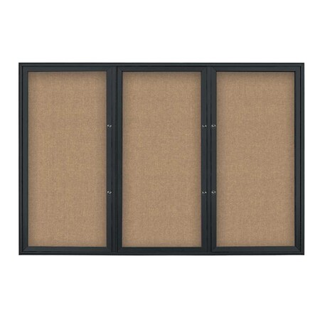 United Visual Products Triple Door Radius Plus Corkboard, 72" x UV8005PLUS5-BLACK-BUFF