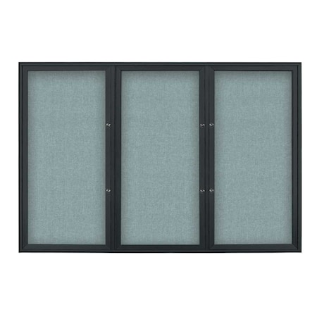 United Visual Products Triple Door Radius Plus Corkboard, 72" x UV8005PLUS5-BLACK-CLOUD