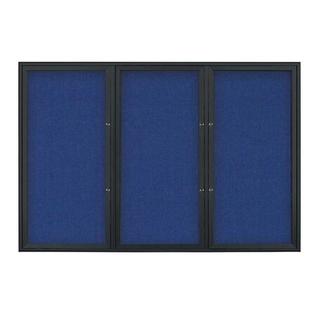 United Visual Products Triple Door Radius Plus Corkboard, 72" x UV8005PLUS5-BLACK-COBACC