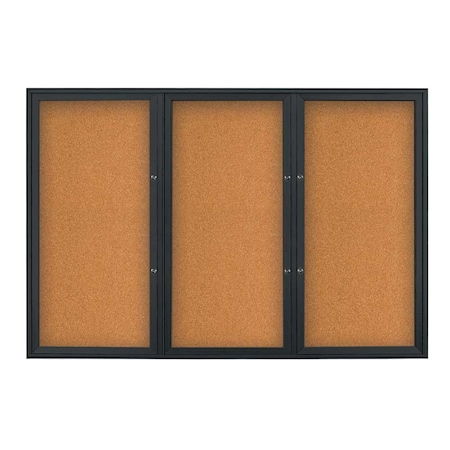 United Visual Products Triple Door Radius Plus Corkboard, 72" x UV8005PLUS5-BLACK-CORK