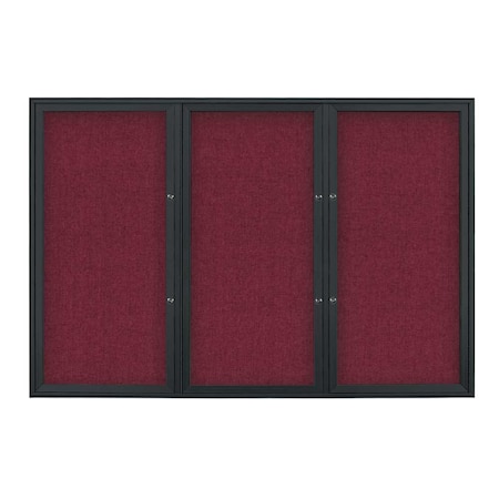 United Visual Products Triple Door Radius Plus Corkboard, 72" x UV8005PLUS5-BLACK-DBURGU