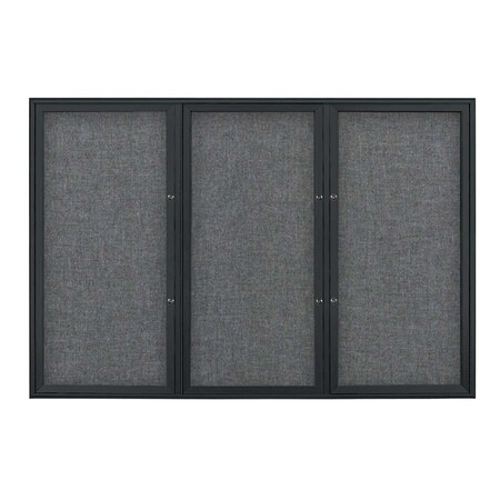 United Visual Products Triple Door Radius Plus Corkboard, 72" x UV8005PLUS5-BLACK-MEDGRY