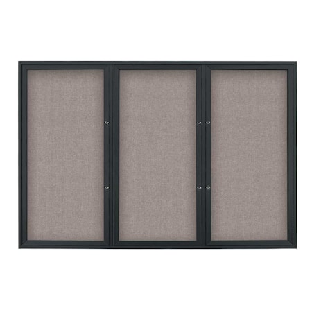 United Visual Products Triple Door Radius Plus Corkboard, 72" x UV8005PLUS5-BLACK-PEARL