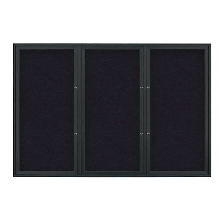 United Visual Products Triple Door Radius Plus Corkboard, 72" x UV8005PLUS5-BLACK-RUBBER