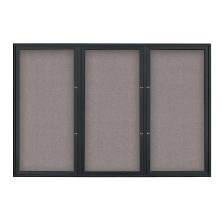 United Visual Products Triple Door Radius Plus Corkboard, 72" x UV8005PLUS5-BLACK-SURF