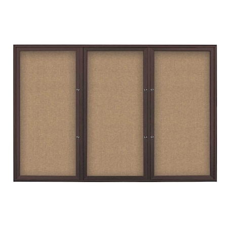 United Visual Products Triple Door Radius Plus Corkboard, 72" x UV8005PLUS5-BRONZE-BUFF