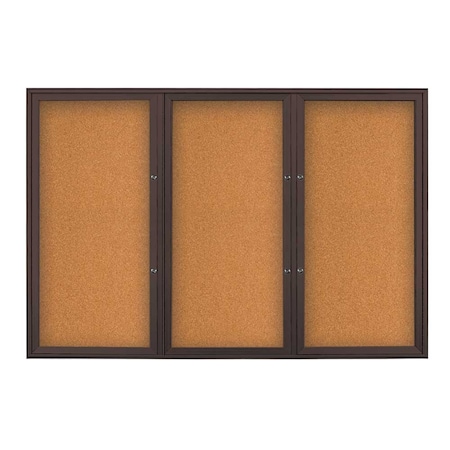 United Visual Products Triple Door Radius Plus Corkboard, 72" x UV8005PLUS5-BRONZE-CORK