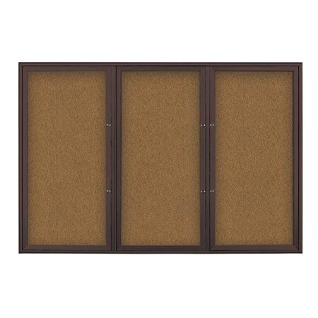 United Visual Products Triple Door Radius Plus Corkboard, 72" x UV8005PLUS5-BRONZE-FORBO