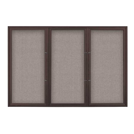 United Visual Products Triple Door Radius Plus Corkboard, 72" x UV8005PLUS5-BRONZE-PEARL