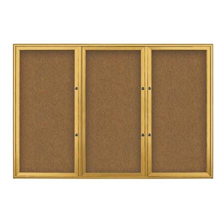 United Visual Products Triple Door Radius Plus Corkboard, 72" x UV8005PLUS5-GOLD-FORBO