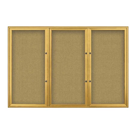 United Visual Products Triple Door Radius Plus Corkboard, 72" x UV8005PLUS5-GOLD-KEYLIME