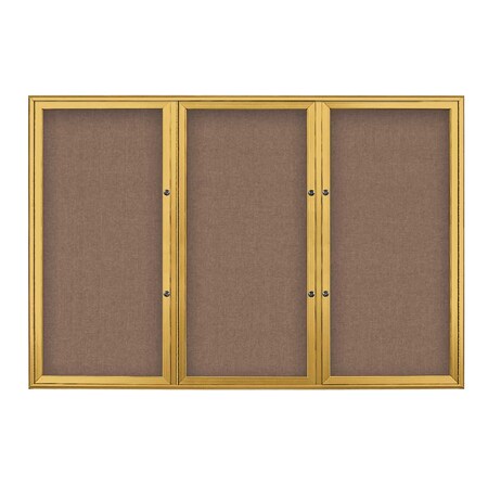 United Visual Products Triple Door Radius Plus Corkboard, 72" x UV8005PLUS5-GOLD-PUMICE