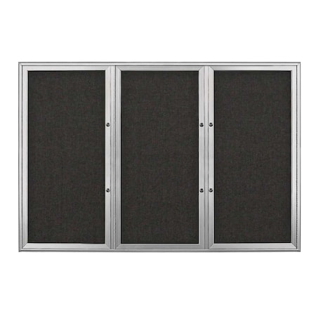 United Visual Products Triple Door Radius Plus Corkboard, 72" x UV8005PLUS5-SATIN-BLACK