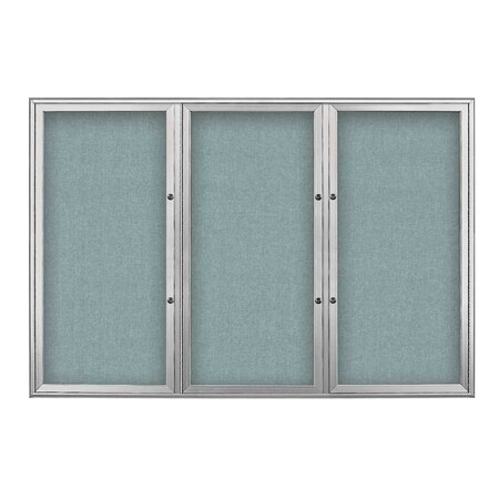 United Visual Products Triple Door Radius Plus Corkboard, 72" x UV8005PLUS5-SATIN-CLOUD