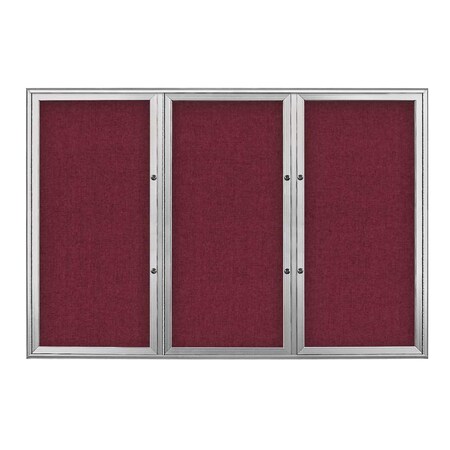 United Visual Products Triple Door Radius Plus Corkboard, 72" x UV8005PLUS5-SATIN-DBURGU