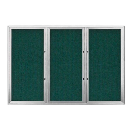 United Visual Products Triple Door Radius Plus Corkboard, 72" x UV8005PLUS5-SATIN-DRKSPR