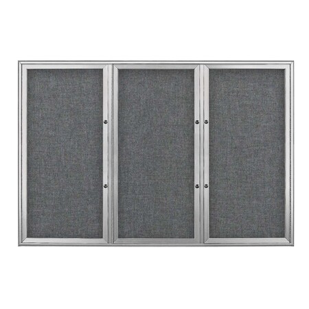 United Visual Products Triple Door Radius Plus Corkboard, 72" x UV8005PLUS5-SATIN-MEDGRY