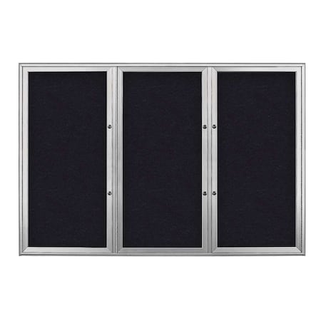 United Visual Products Triple Door Radius Plus Corkboard, 72" x UV8005PLUS5-SATIN-RUBBER