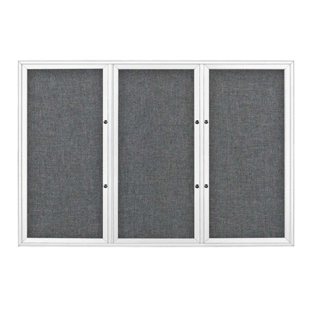 United Visual Products Triple Door Radius Plus Corkboard, 72" x UV8005PLUS5-WHITE-MEDGRY