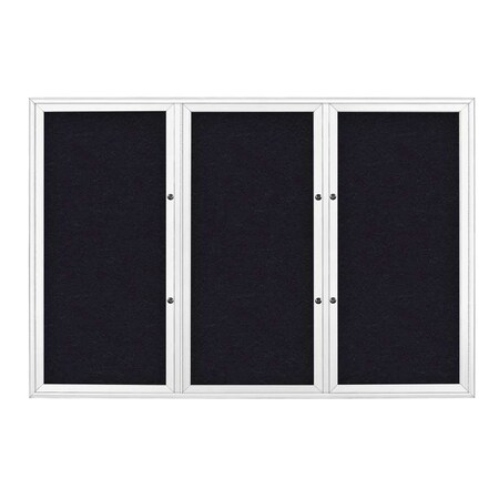 United Visual Products Triple Door Radius Plus Corkboard, 72" x UV8005PLUS5-WHITE-RUBBER