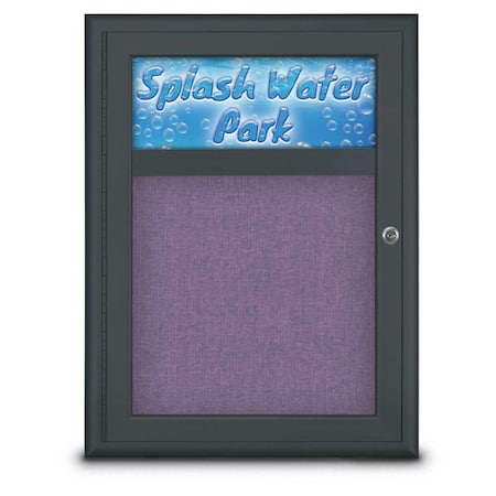 United Visual Products Single Door Radius Corkboard With Header UV8010-BLACK-AMETHY