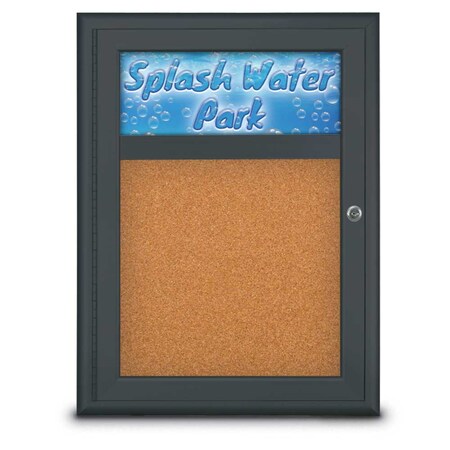 United Visual Products Single Door Radius Corkboard, Header, 18 UV8010-BLACK-CORK