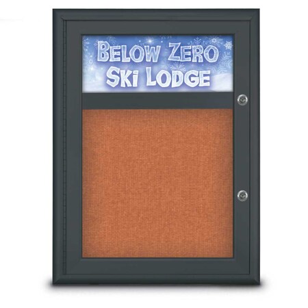 United Visual Products Single Door Radius Plus Corkboard With H UV8010PLUS-BLACK-APRICOT